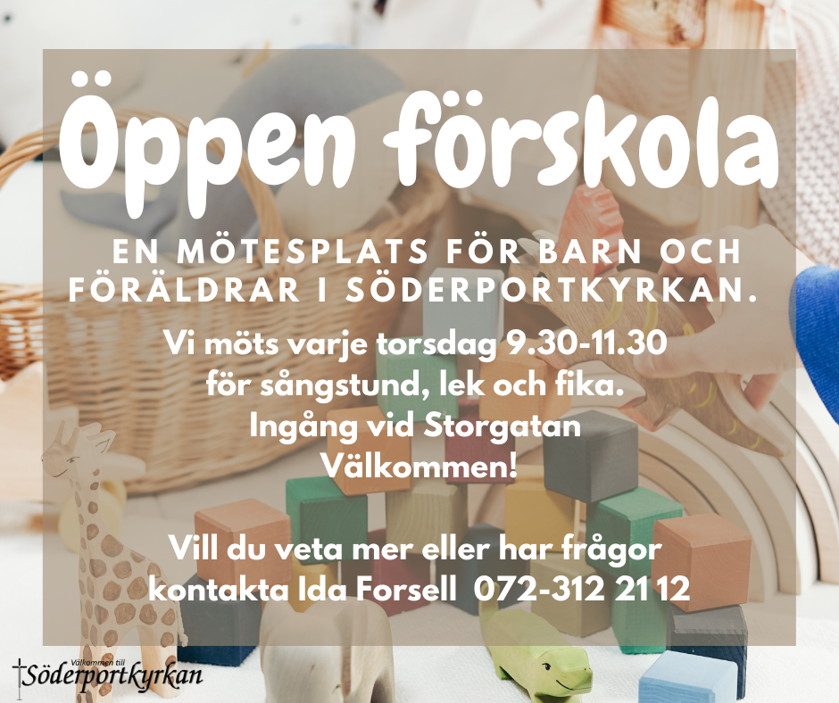 Information om öppen förskola. Torsdagar 9.30-11.30. Sång, lek, fika och gemenskap.